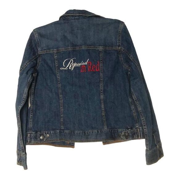 NWT Eddie Bauer Jean jacket repeated in red women’s size Small - Picture 3 of 6